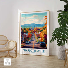 Charlottesville Virginia Art Print - Street View Poster, Fall Colors featuring a scenic road in autumn landscape.