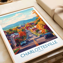 Charlottesville Virginia Art Print - Street View Poster, Fall Colors showcasing autumn landscape with city road.