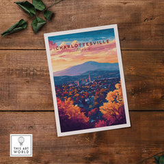 Charlottesville Virginia Poster - Skyline Art Print, Mountain View showcasing a vibrant skyline and mountains.