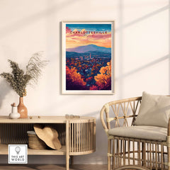 Charlottesville Virginia Poster - Skyline Art Print, Mountain View displayed in stylish home decor setting.