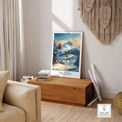 Val Cenis ski poster artwork featuring a scenic winter landscape and ski lift, ideal for home decor.