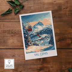 Val Cenis ski poster showcasing scenic slopes and gondolas, perfect for home decor and ski enthusiasts.
