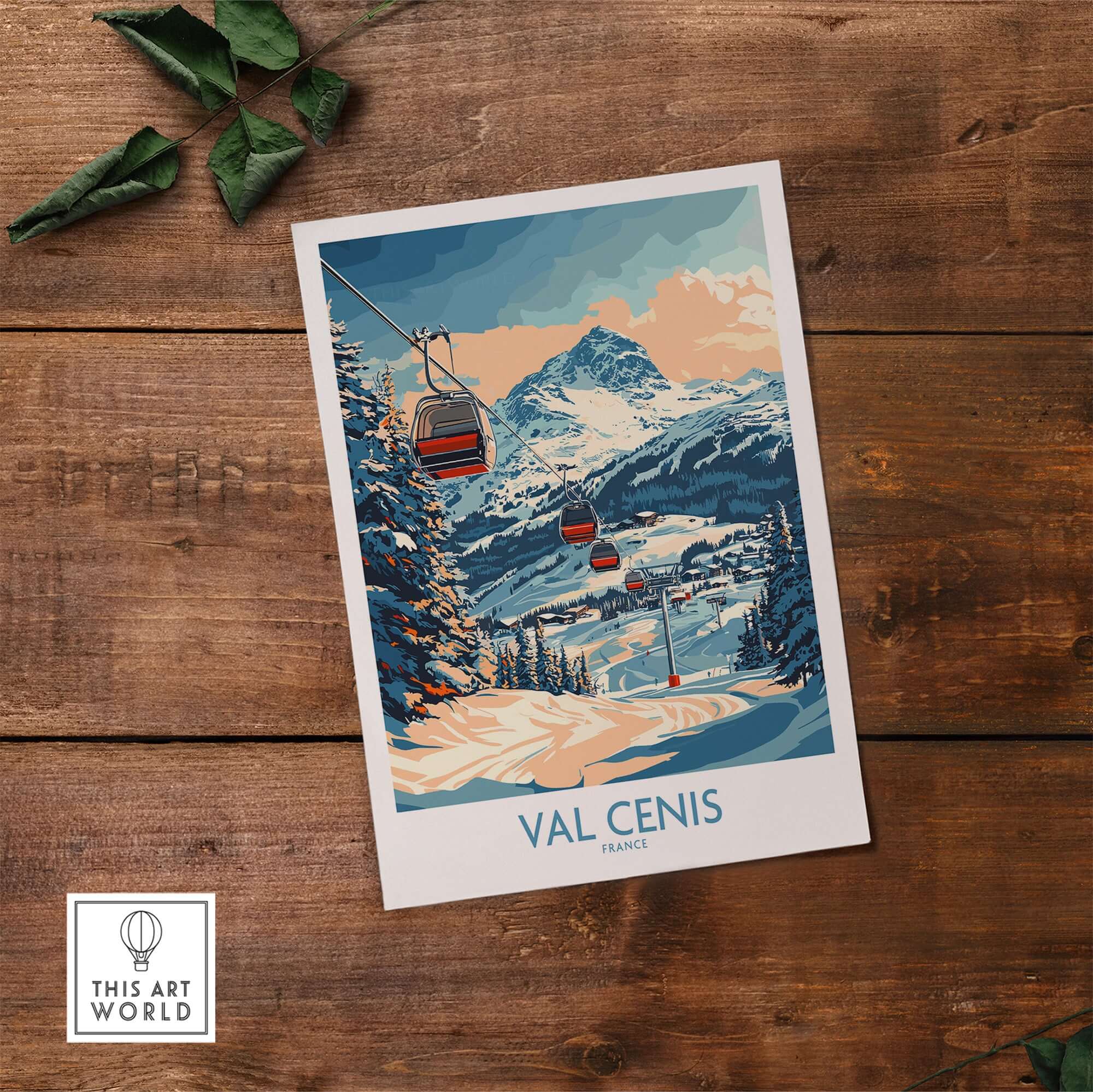 Val Cenis ski poster showcasing scenic slopes and gondolas, perfect for home decor and ski enthusiasts.