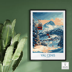 Val Cenis ski poster featuring scenic slopes and gondolas, perfect for home decor and ski enthusiasts.
