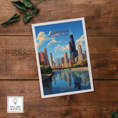 Vibrant Chicago wall art showcasing the iconic skyline and river, perfect for home or office decor.