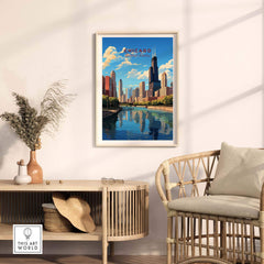 Stunning Chicago wall art featuring the iconic skyline and vibrant colors, perfect for home or office decor.