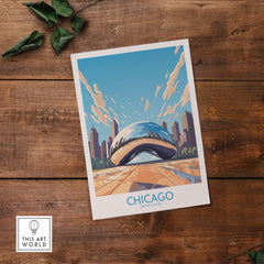Chicago wall art featuring 'The Bean' in modern style, perfect gift for Chicagoans and art lovers.