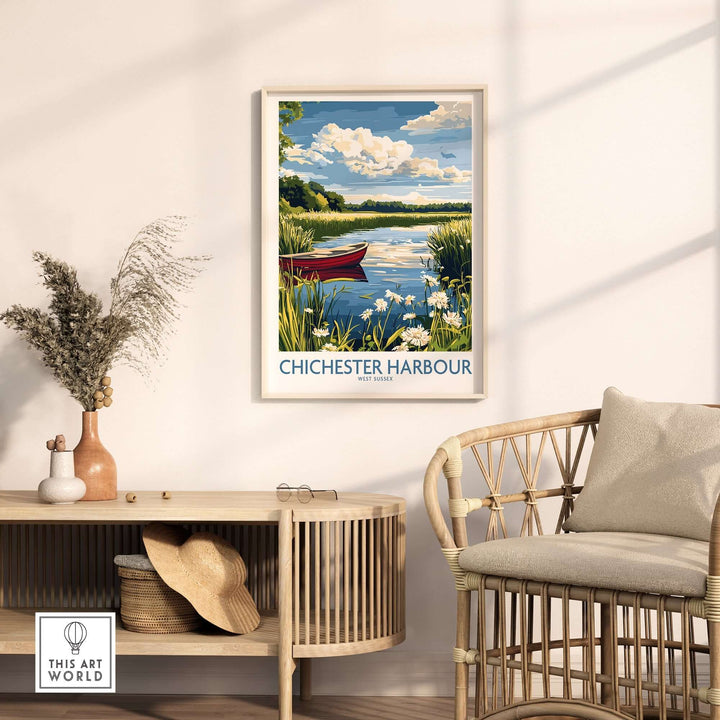 Chichester Harbour poster displayed in a stylish interior with natural decor, perfect for nature lovers.