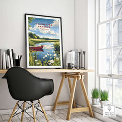 Chichester Harbour Print displayed in a stylish office setting, showcasing nature's beauty and coastal serenity.