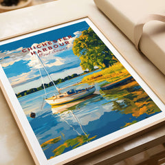 Chichester Harbour Wall Art featuring a picturesque boat scene and vibrant colors of the coastal landscape.