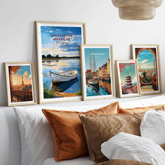 Chichester Harbour West Sussex England Travel Print showcased among other travel prints in a stylish home decor setting.