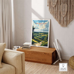 Chiltern Hills Art Print showcased in a cozy living room setting, highlighting nature's beauty.
