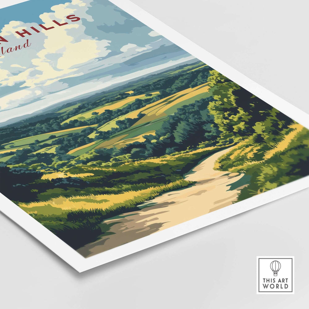 Chiltern Hills art print showcasing a scenic landscape with rolling hills and clouds, perfect for home decor.