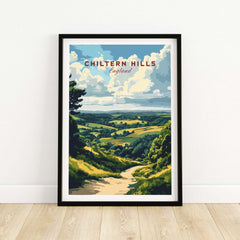 Chiltern Hills Art Print featuring a scenic view of rolling hills and cloudy skies in England.