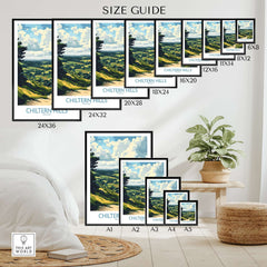 Chiltern Hills Print size guide showcasing various frame dimensions for the Chiltern Hills artwork.