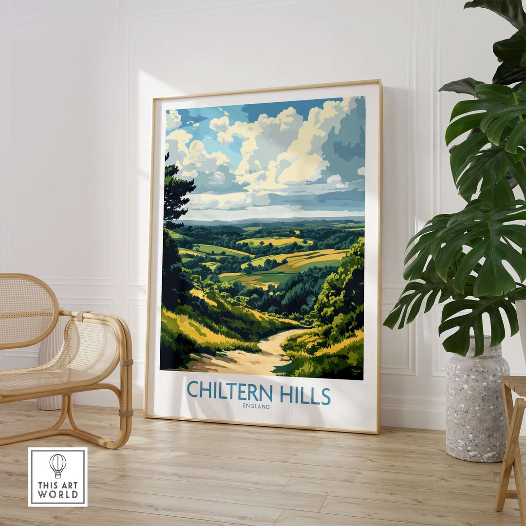 Chiltern Hills print showcasing vibrant landscape and skies, perfect for adding nature's tranquility to home decor.