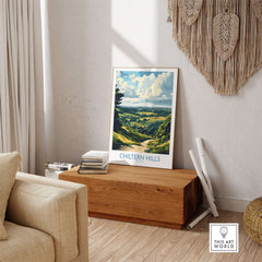 Chiltern Hills Print displayed in a cozy living room, showcasing the stunning landscape of the Chiltern Hills.