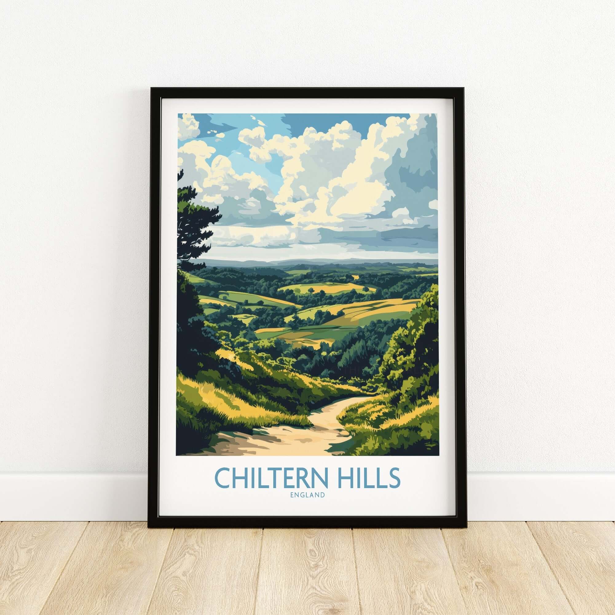 Chiltern Hills Print showcasing a picturesque landscape and vibrant colors in a framed print.