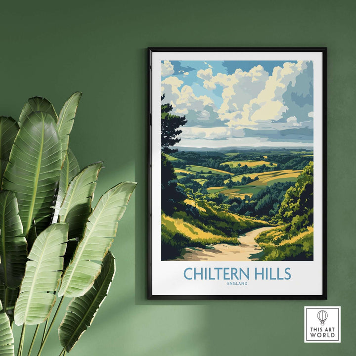 Chiltern Hills print featuring a vibrant landscape with rolling hills and clouds, designed to enhance home decor.