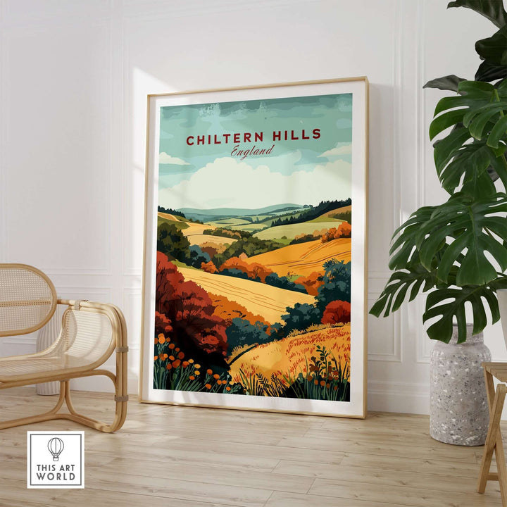 Vibrant Chiltern Hills travel print featuring picturesque landscape and autumn colors, perfect for home decor.