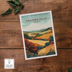 Chiltern Hills Travel Print showcasing the vibrant landscape of Chiltern Hills in England, perfect for home decor.