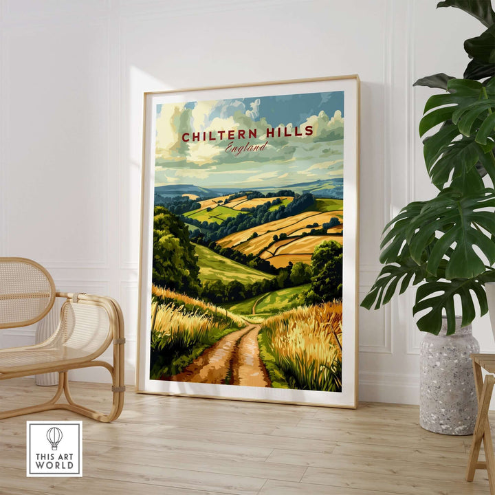 Vibrant Chiltern Hills wall art featuring rolling landscapes and a serene path to enhance your living space decor.