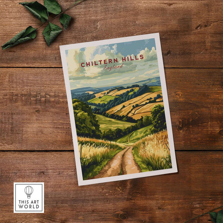 Chiltern Hills wall art print showcasing scenic landscapes and rolling hills in England, perfect for home decor.