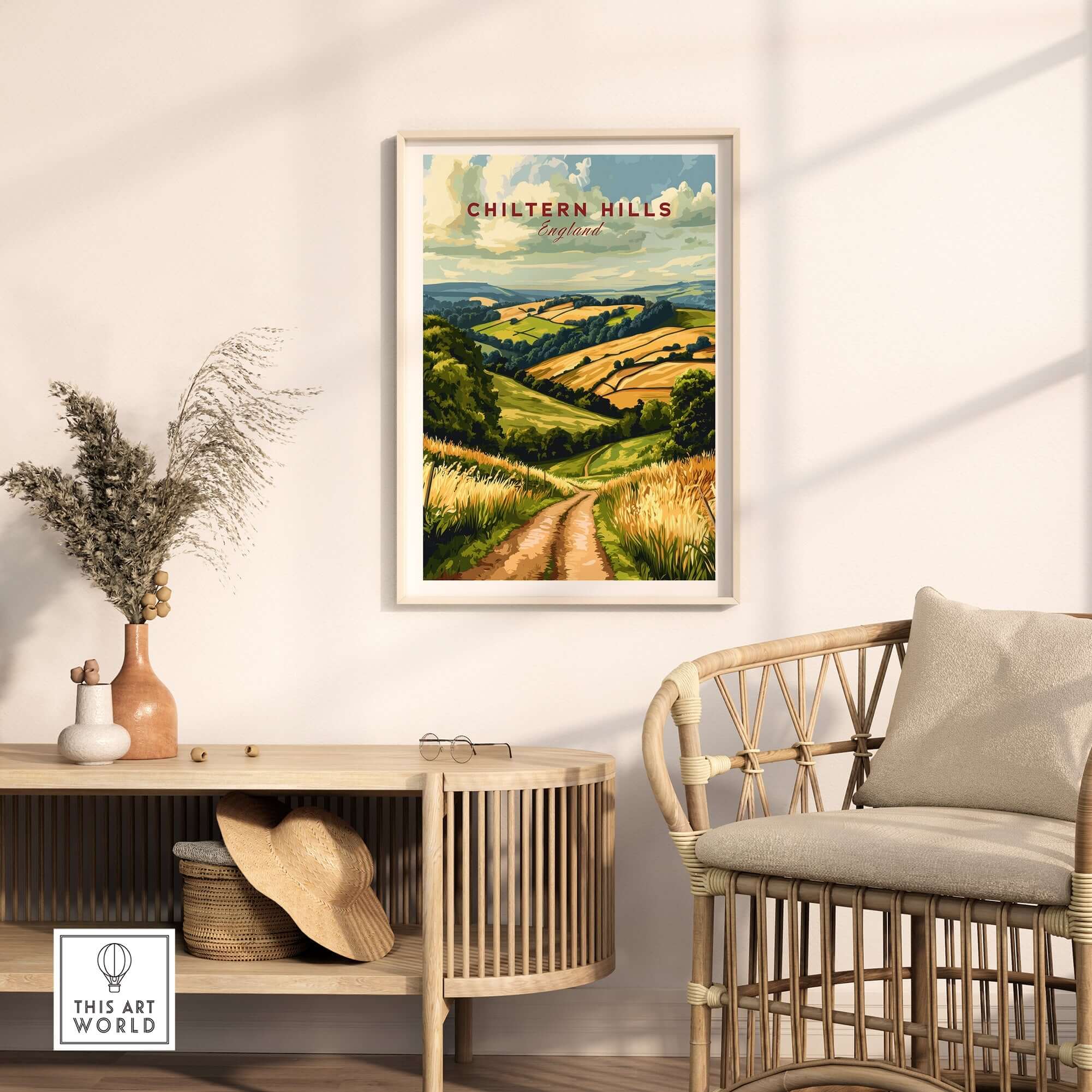 Chiltern Hills Wall Art displayed in a serene living room, showcasing the beauty of the Chiltern Hills.