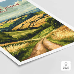 Chiltern Hills Wall Art featuring a scenic landscape of fields and hills in vibrant colors.