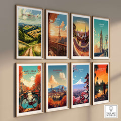Chiltern Hills Wall Art collection featuring illustrated landscapes from various cities including Paris and London.