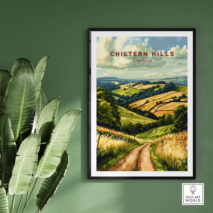 Chiltern Hills Wall Art featuring lush green landscapes and a winding path, adding nature's tranquility to your living space.