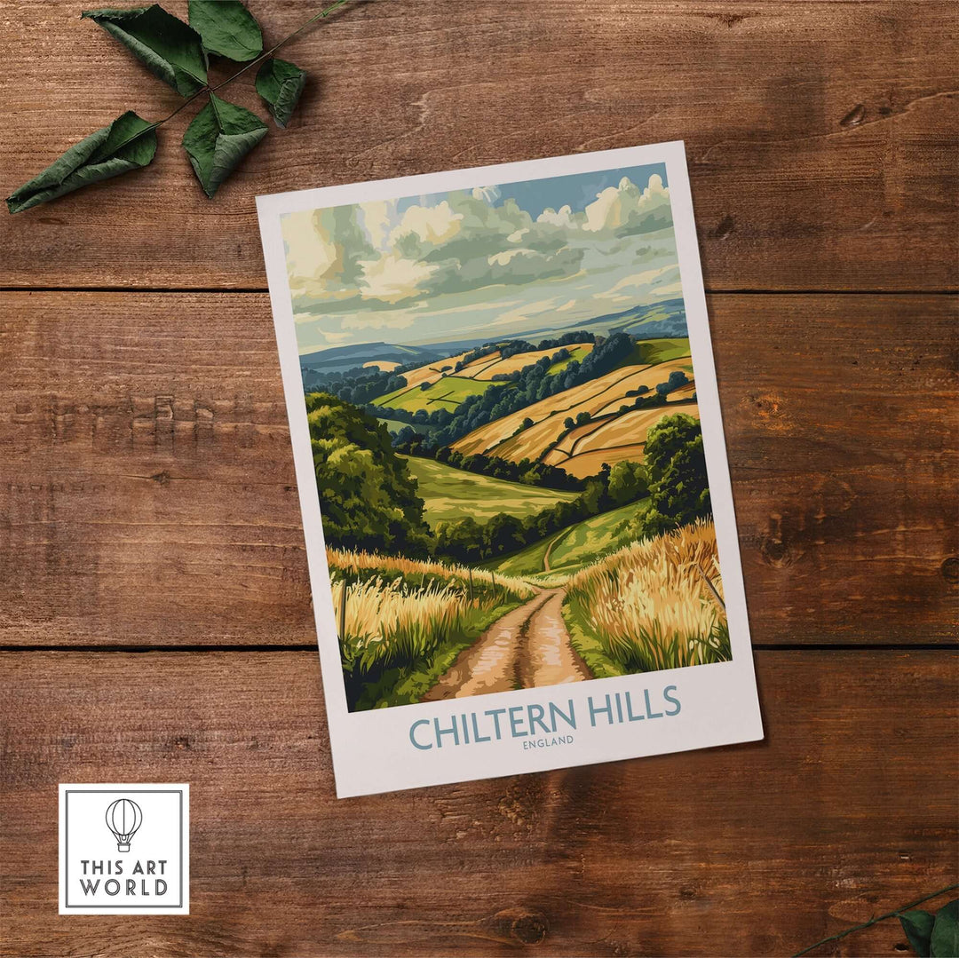 Chiltern Hills wall art print featuring lush green hills and a serene landscape, perfect for nature lovers.