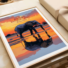 Chobe Elephant Digital Art Print - Botswana Wildlife Illustration Poster showcasing a majestic elephant against a vibrant sunset.
