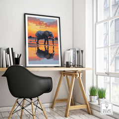 Chobe Elephant Digital Art Print - Botswana Wildlife Illustration Poster in a modern office setting.