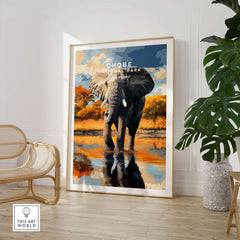 Chobe National Park Elephant Poster - Botswana Wildlife Wall Art Print in a modern interior setting.
