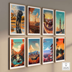 Chobe National Park Elephant Poster - Botswana Wildlife Wall Art Print displayed among international travel posters.