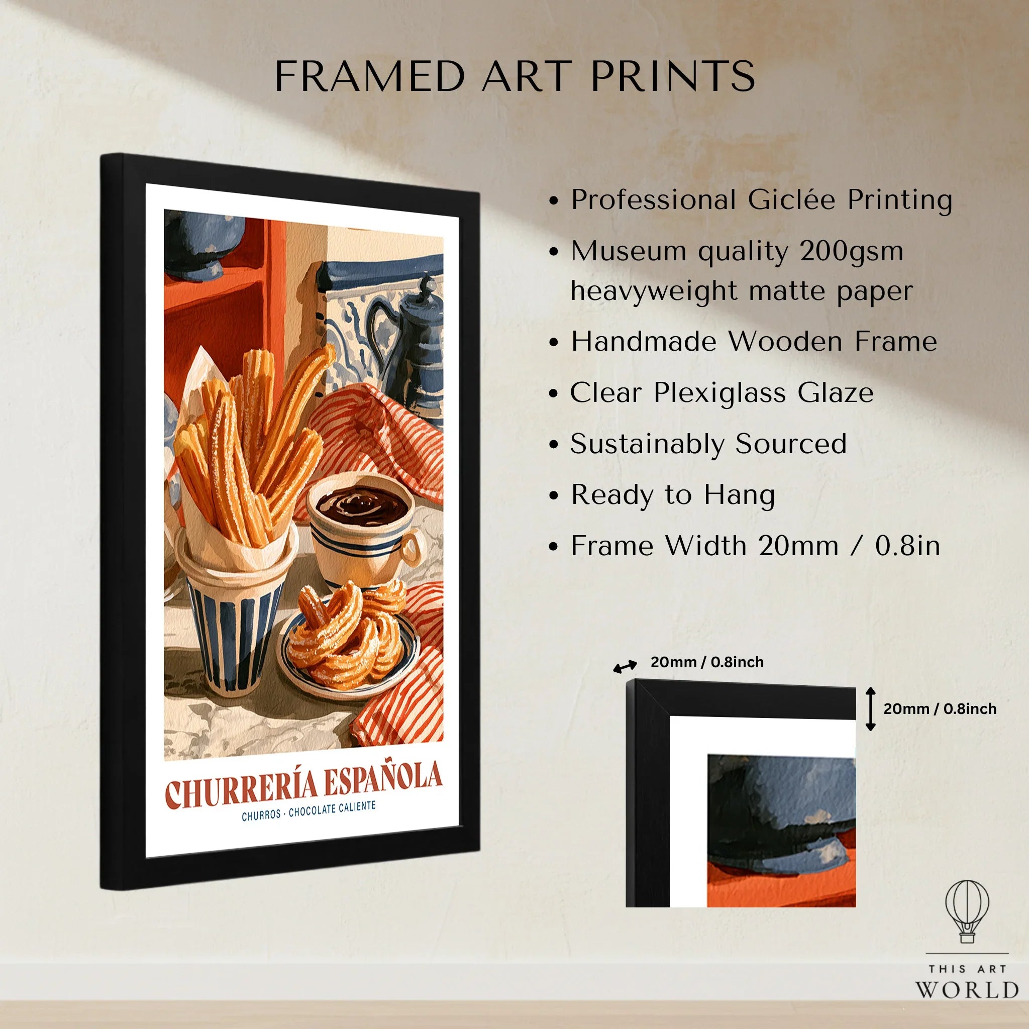 Spanish Churreria Kitchen Wall Art - framed print details measurements quality details