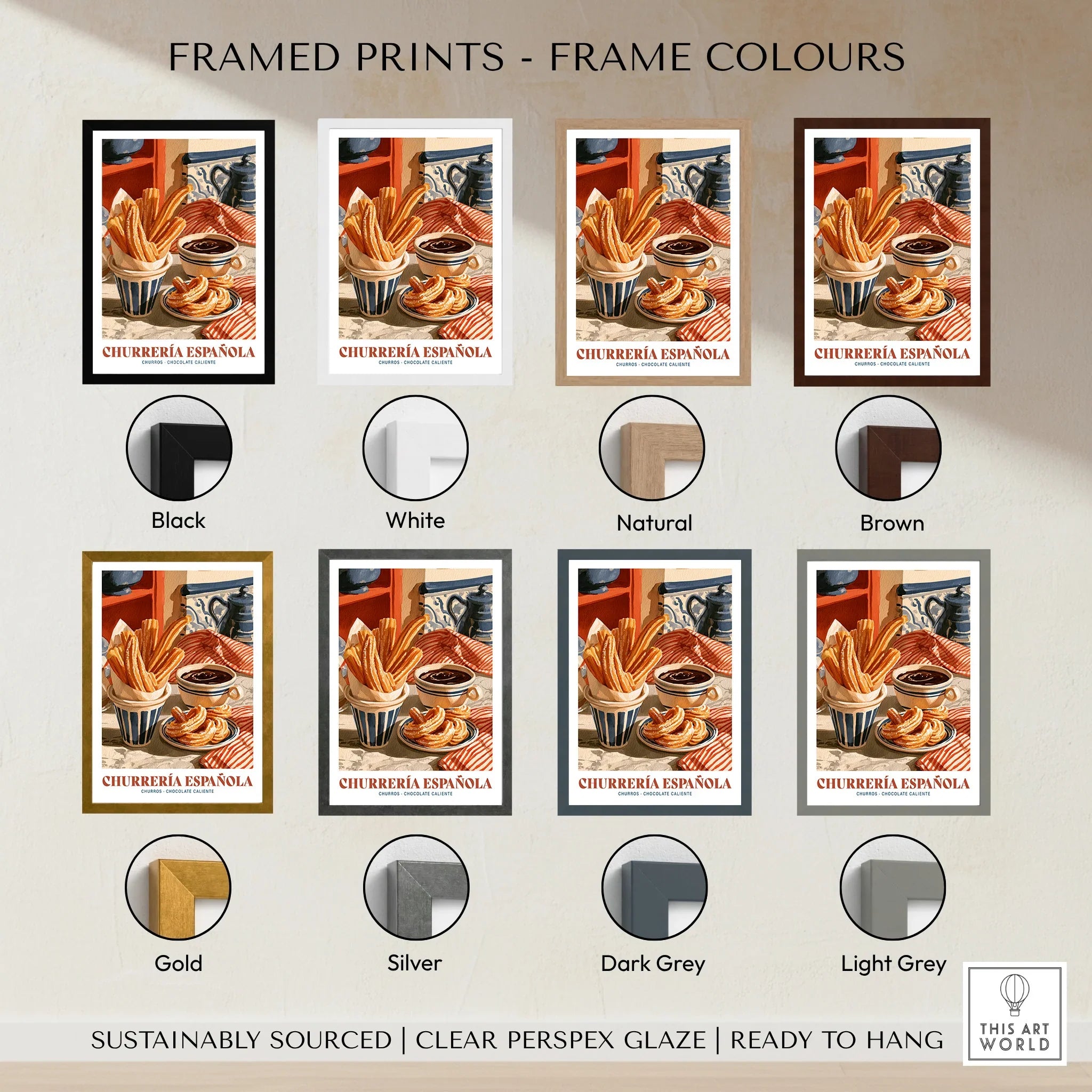 Spanish Churreria Kitchen Wall Art - framed print colour options