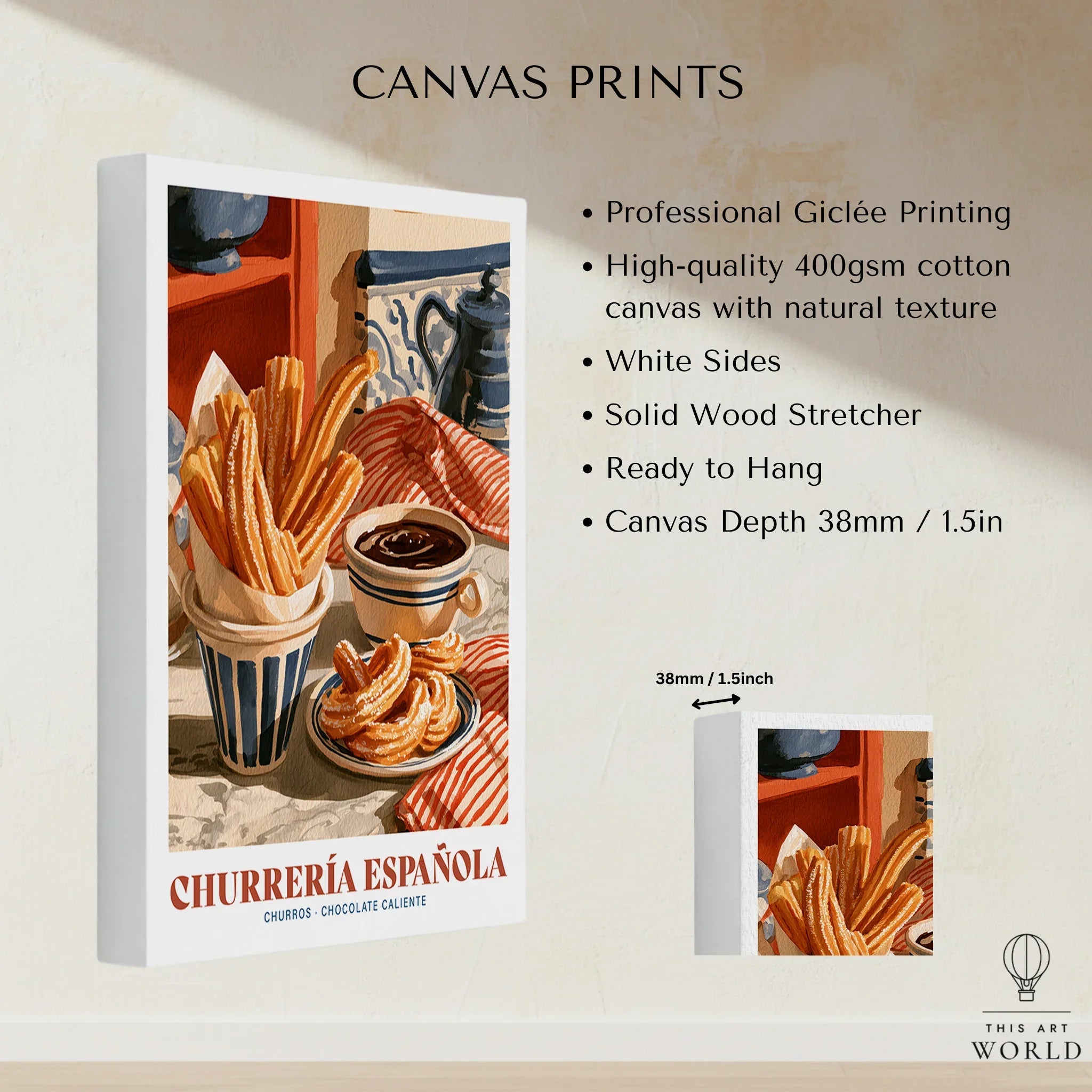 Spanish Churreria Kitchen Wall Art - canvas print stretched cotton canvas details