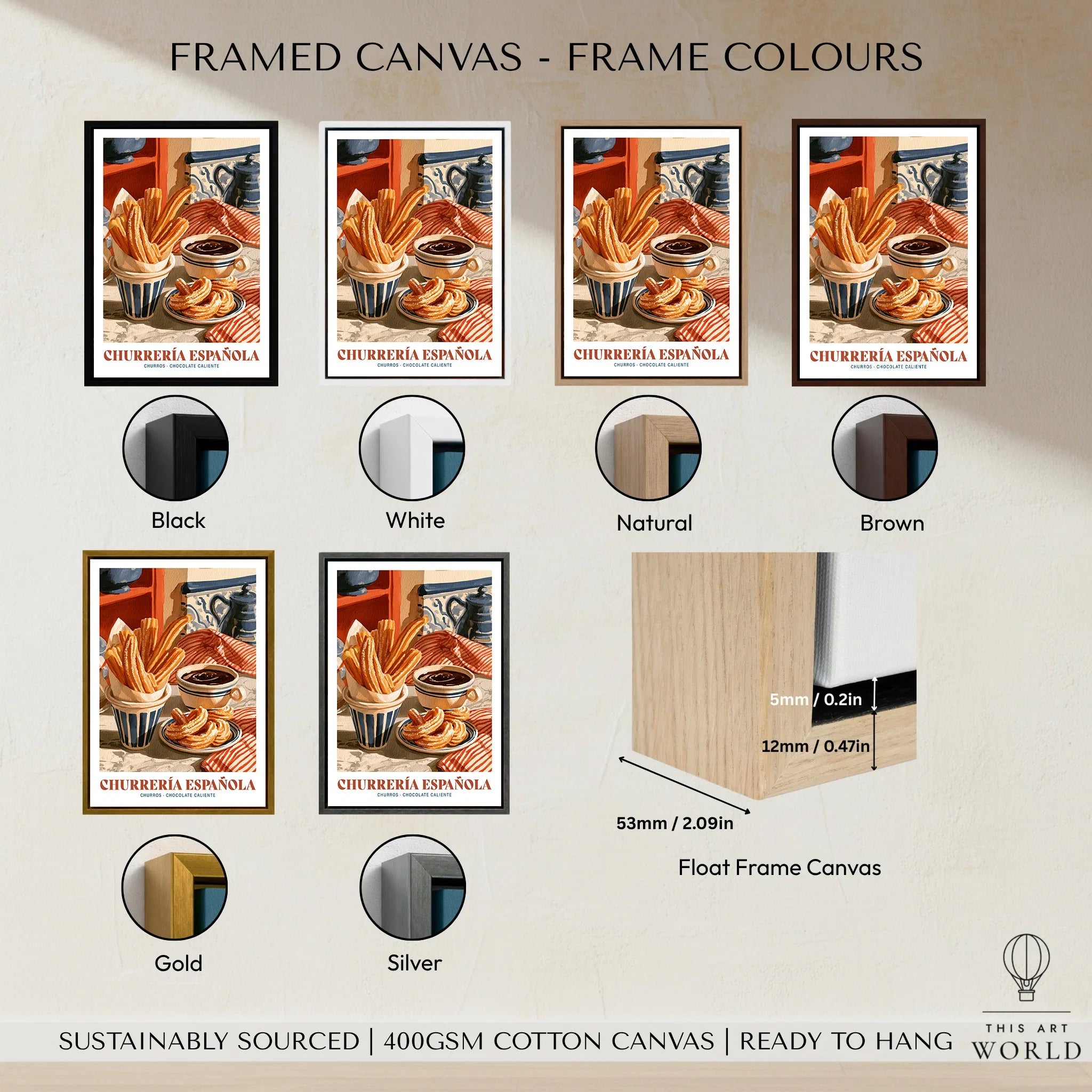 Spanish Churreria Kitchen Wall Art - framed canvas float frame colour options
