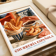 Spanish Churreria Kitchen Wall Art - framed art print closeup gift unwrapped natural frame