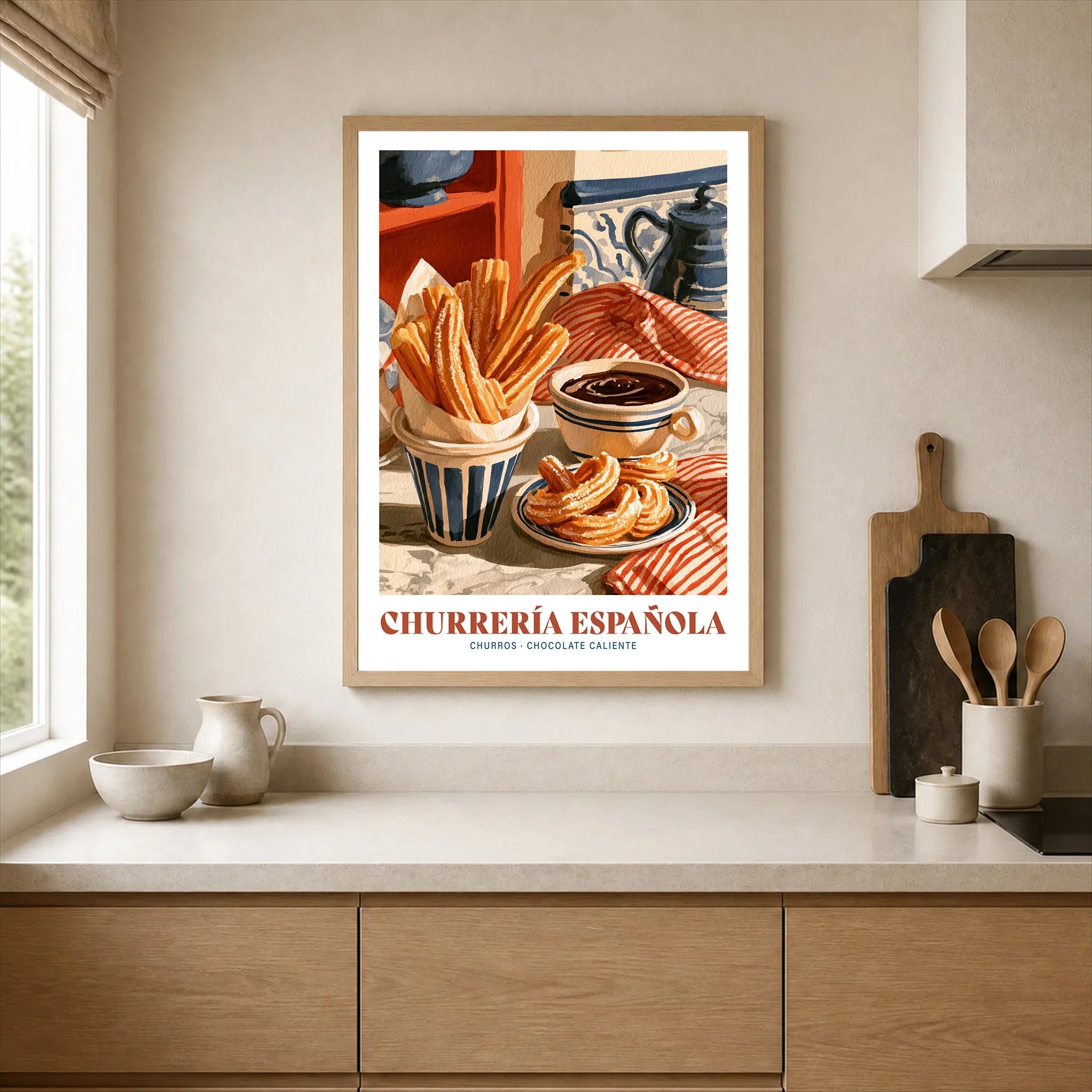 Spanish Churreria Kitchen Wall Art - neutral kitchen single frame mockup This Art World
