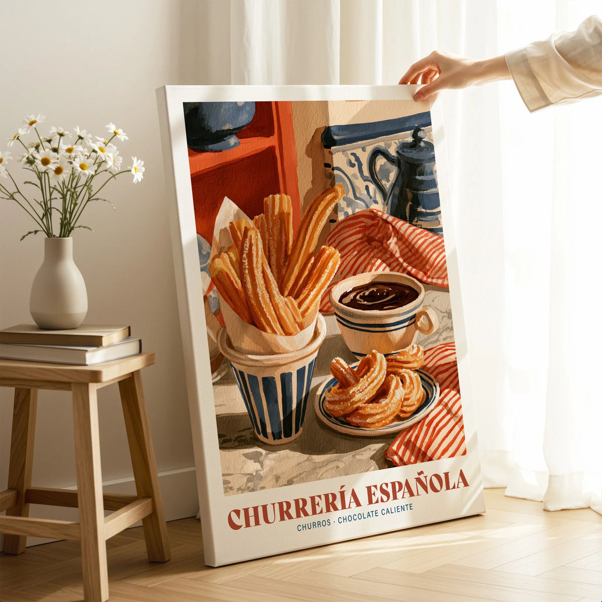 Spanish Churreria Kitchen Wall Art - canvas print mirror edge hand holding room setting