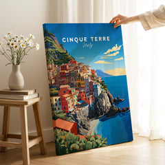 Cinque Terre Travel Poster featuring colorful coastal village in Italy's Cinque Terre, showcasing the stunning Italian Riviera landscape.
