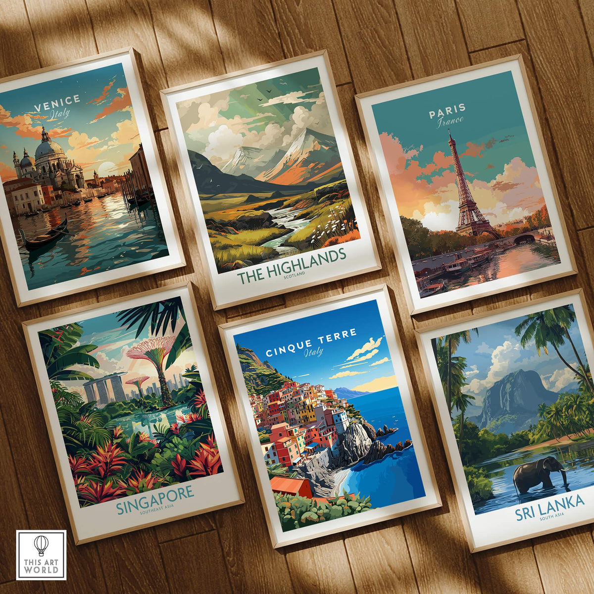 Collection of travel posters including Cinque Terre Travel Poster, showcasing beautiful landscapes and iconic landmarks.