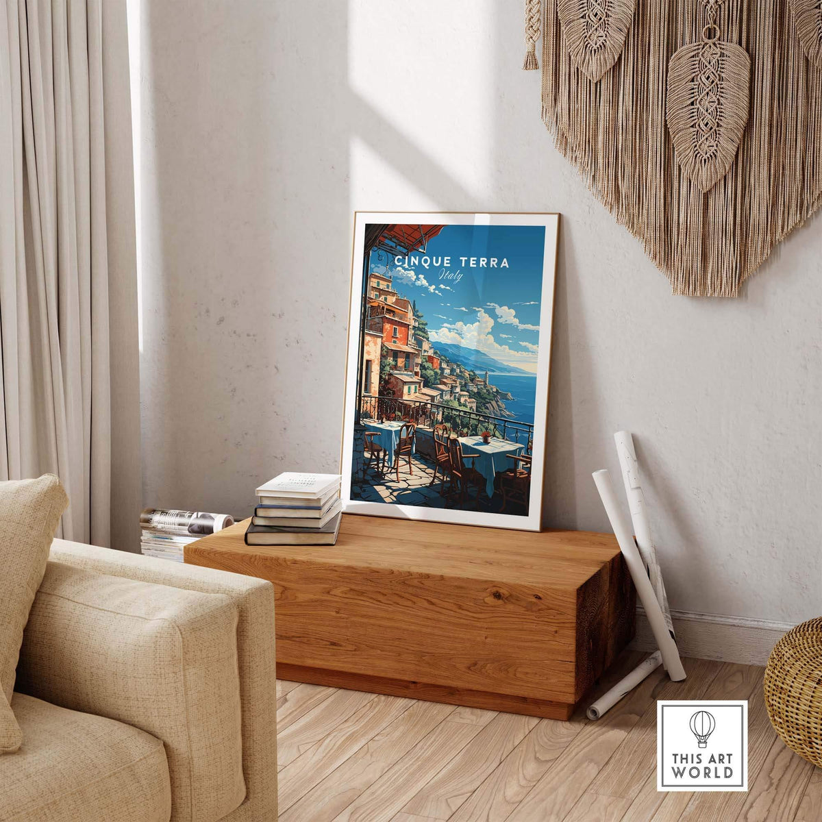 Cinque Terre Poster featuring a vibrant coastal scene showcasing the beauty of Italy's Riviera.