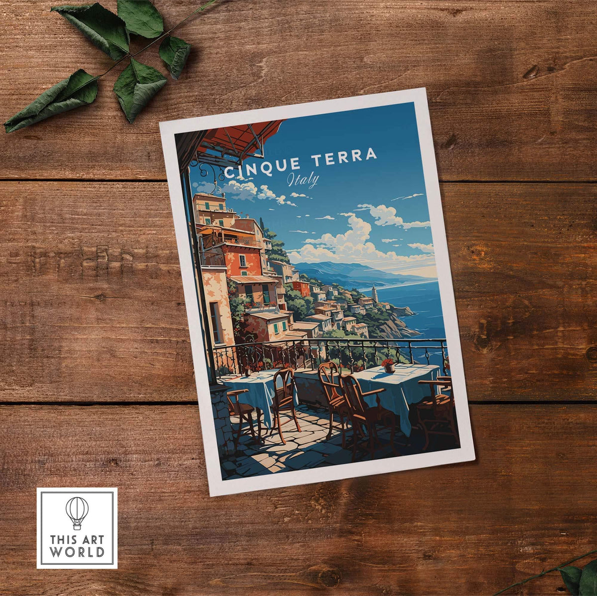 Cinque Terre Poster featuring vibrant coastal scenery of Italy, perfect for home decor or as a gift.