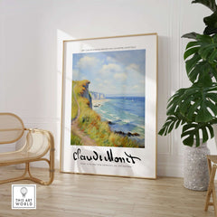 Claude Monet Art Print - Coastal Cliff Path Seascape Wall Art displayed in a stylish interior with a coastal theme.