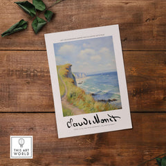 Claude Monet Art Print - Coastal Cliff Path Seascape Wall Art depicting a vibrant coastal landscape with sailboats.