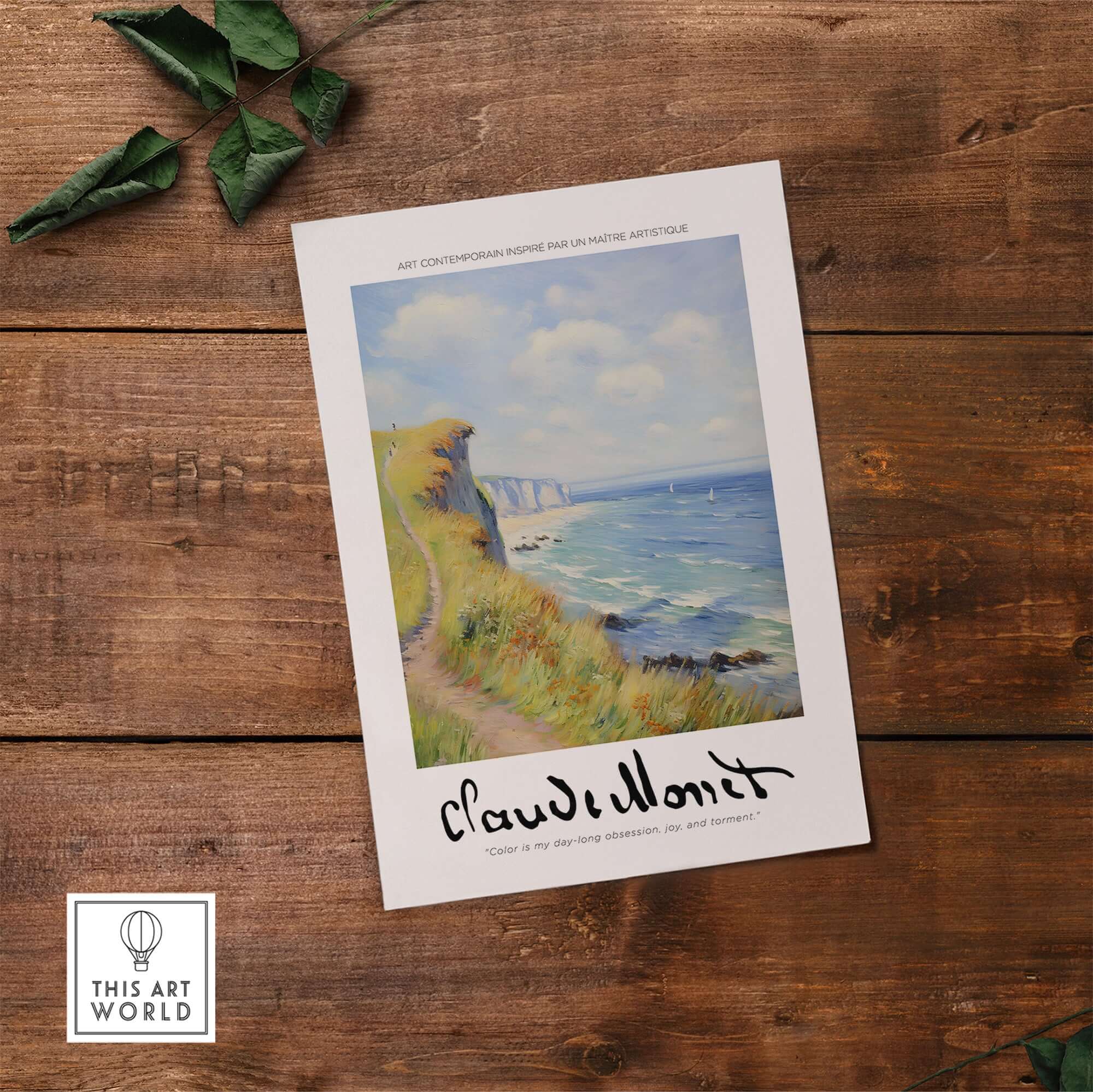 Claude Monet Art Print - Coastal Cliff Path Seascape Wall Art depicting a vibrant coastal landscape with sailboats.